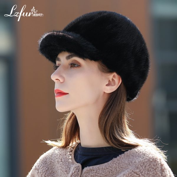 LZFUR Women's Genuine Mink Fur Baseball Cap | Warm Winter Fur Hat with Quilted Lining, Ranch-Raised Mink#2308 - Image 5