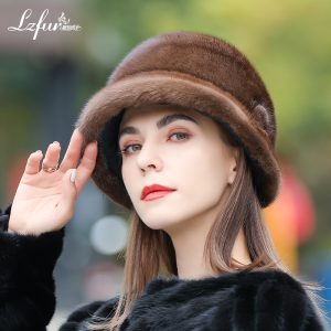 LZFUR Women's Genuine Mink Fur Trilby Hat | Ranch Raised Soft Winter Fur Hat for Women with Quilted Lining#5160