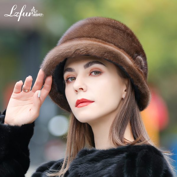 LZFUR Women's Genuine Mink Fur Trilby Hat | Ranch Raised Soft Winter Fur Hat for Women with Quilted Lining#5160