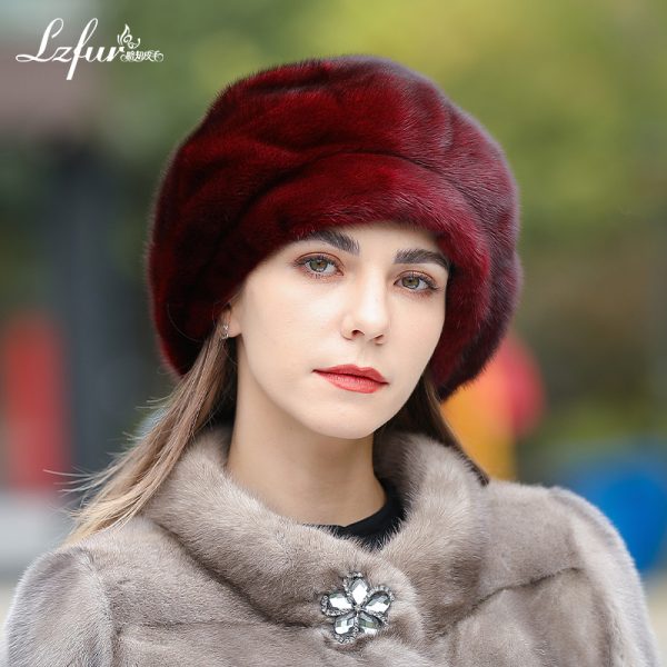 LZFUR Women's Genuine Mink Fur Beret Hat | Ranch Raised Warm Winter Fur Beanie with Quilted Linin#5145 - Image 4
