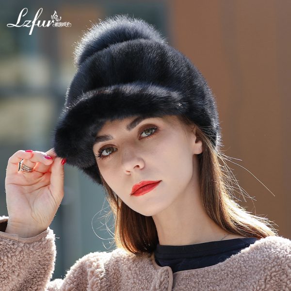 Designer Mink Fur Baseball Cap with Hand-Tied Fox Fur Pom | Adjustable & Lightweight | Style 2756 - Image 2