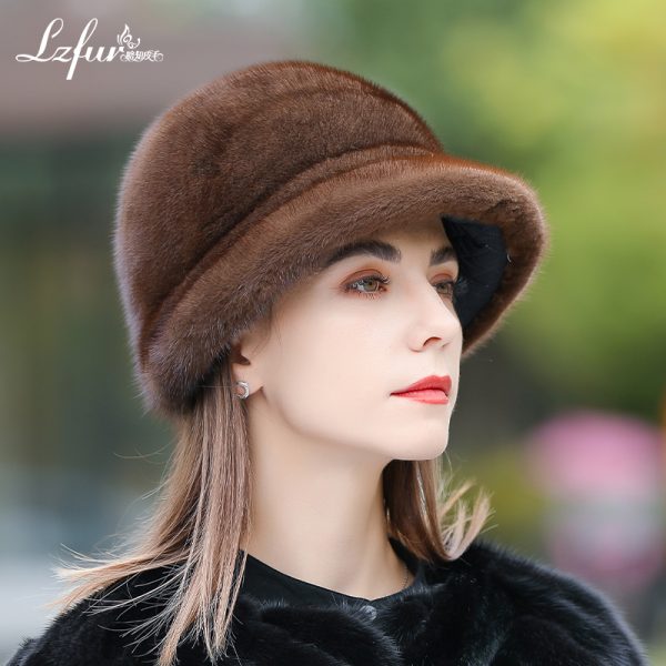 LZFUR Women's Genuine Mink Fur Trilby Hat | Ranch Raised Soft Winter Fur Hat for Women with Quilted Lining#5160 - Image 2