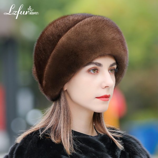 LZFUR Women's Genuine Mink Fur Circular Layered Hat | Ranch Raised Warm Winter Fur Beanie with Fur Ball Accent#5144 - Image 4