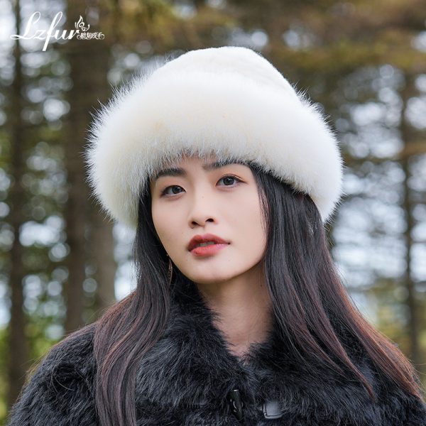 ‌Fox Rabbit Fur Dome Winter Hat - Thermal Lined Velvet Dress Hat‌ - Image 4
