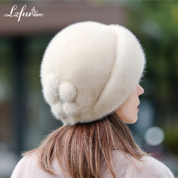 LZFUR Women's Genuine Mink Fur Circular Layered Hat | Ranch Raised Warm Winter Fur Beanie with Fur Ball Accent#5144 - Image 3