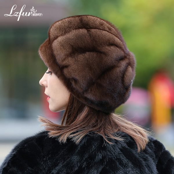 LZFUR Women's Genuine Mink Fur Beret Hat | Ranch Raised Warm Winter Fur Beanie with Quilted Linin#5145 - Image 2