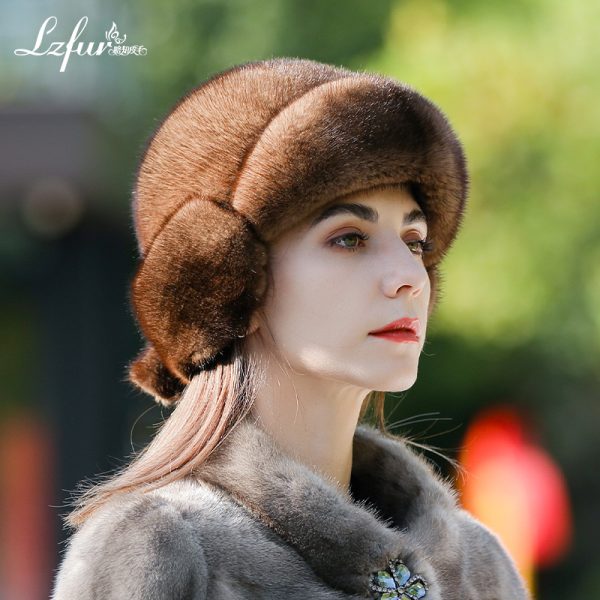 LZFUR Women's Genuine Mink Fur Trapper Hat | Ranch Raised Warm Winter Fur Beanie with Quilted Lining#5140 - Image 2