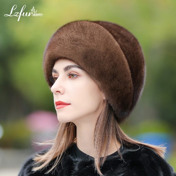 LZFUR Women's Genuine Mink Fur Circular Layered Hat | Ranch Raised Warm Winter Fur Beanie with Fur Ball Accent#5144 - Image 5