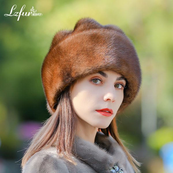 LZFUR Women's Genuine Mink Fur Ear Flap Hat | Ranch Raised Warm Winter Fur Beanie with Petal Design#5146 - Image 3