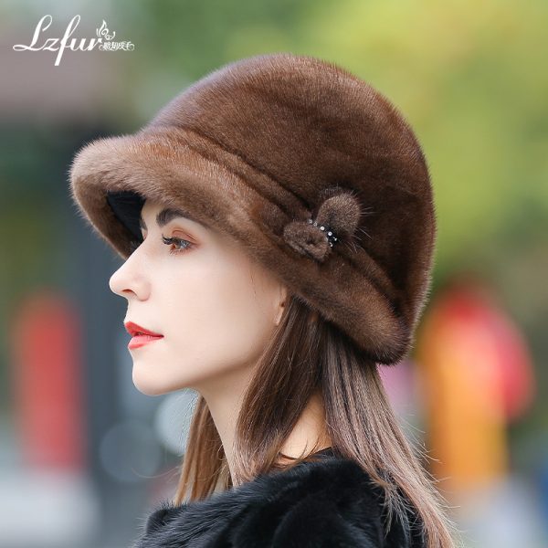 LZFUR Women's Genuine Mink Fur Trilby Hat | Ranch Raised Soft Winter Fur Hat for Women with Quilted Lining#5160 - Image 5