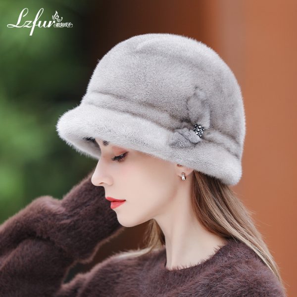 LZFUR Women's Genuine Mink Fur Trilby Hat | Ranch Raised Soft Winter Fur Hat for Women with Quilted Lining#5160 - Image 4