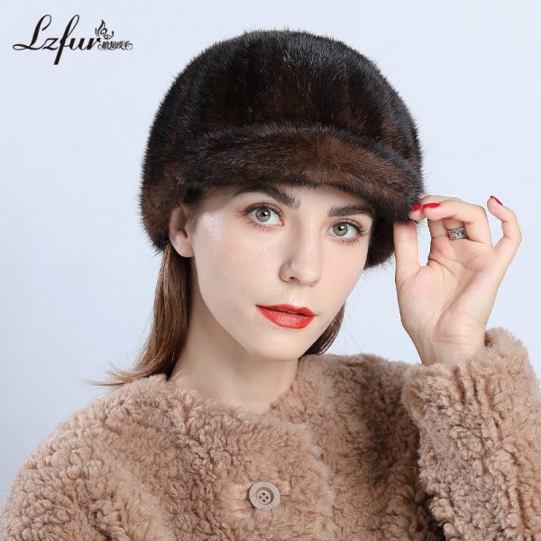 LZFUR Women's Genuine Mink Fur Baseball Cap | Warm Winter Fur Hat with Quilted Lining, Ranch-Raised Mink#2308 - Image 2