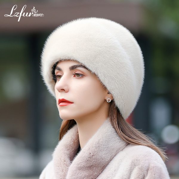 LZFUR Women's Genuine Mink Fur Circular Layered Hat | Ranch Raised Warm Winter Fur Beanie with Fur Ball Accent#5144 - Image 2
