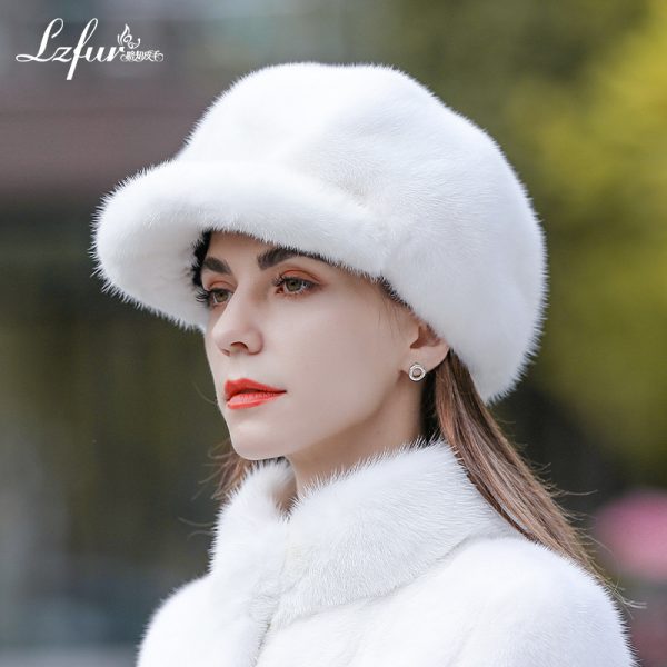 LZFUR Women's Genuine Mink Fur Newsboy Cap | Ranch Raised Warm Winter Fur Hat with Quilted Lining#5141 - Image 4