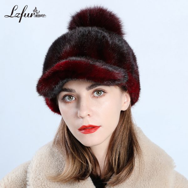 Designer Mink Fur Baseball Cap with Hand-Tied Fox Fur Pom | Adjustable & Lightweight | Style 2756 - Image 4