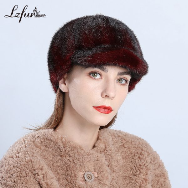 LZFUR Women's Genuine Mink Fur Baseball Cap | Warm Winter Fur Hat with Quilted Lining, Ranch-Raised Mink#2308 - Image 3