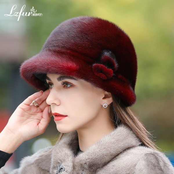 LZFUR Women's Genuine Mink Fur Trilby Hat | Ranch Raised Soft Winter Fur Hat for Women with Quilted Lining#5160 - Image 6