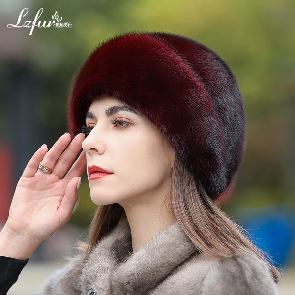 LZFUR Women's Genuine Mink Fur Circular Layered Hat | Ranch Raised Warm Winter Fur Beanie with Fur Ball Accent#5144 - Image 6