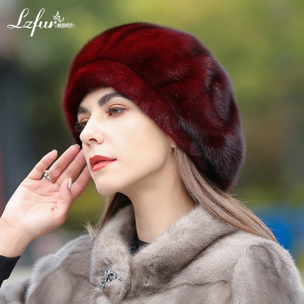 LZFUR Women's Genuine Mink Fur Beret Hat | Ranch Raised Warm Winter Fur Beanie with Quilted Linin#5145 - Image 5