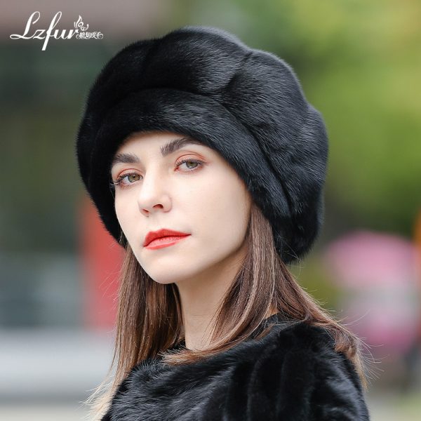 LZFUR Women's Genuine Mink Fur Beret Hat | Ranch Raised Warm Winter Fur Beanie with Quilted Linin#5145 - Image 3