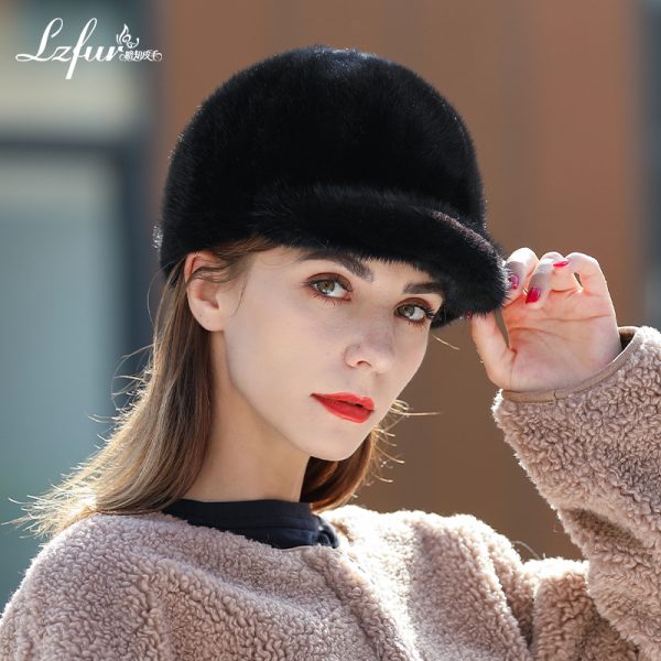 LZFUR Women's Genuine Mink Fur Baseball Cap | Warm Winter Fur Hat with Quilted Lining, Ranch-Raised Mink#2308