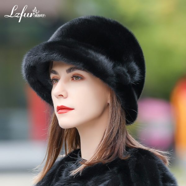 LZFUR Women's Genuine Mink Fur Trilby Hat | Ranch Raised Soft Winter Fur Hat for Women with Quilted Lining#5160 - Image 3