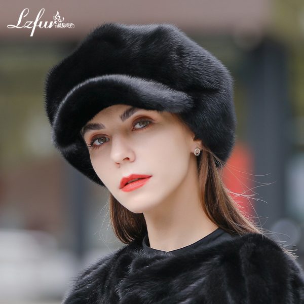 LZFUR Women's Genuine Mink Fur Newsboy Cap | Ranch Raised Warm Winter Fur Hat with Quilted Lining#5141 - Image 3
