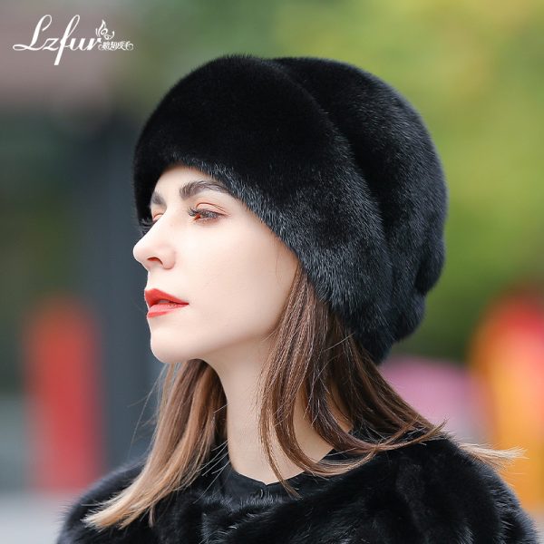 LZFUR Women's Genuine Mink Fur Circular Layered Hat | Ranch Raised Warm Winter Fur Beanie with Fur Ball Accent#5144 - Image 7