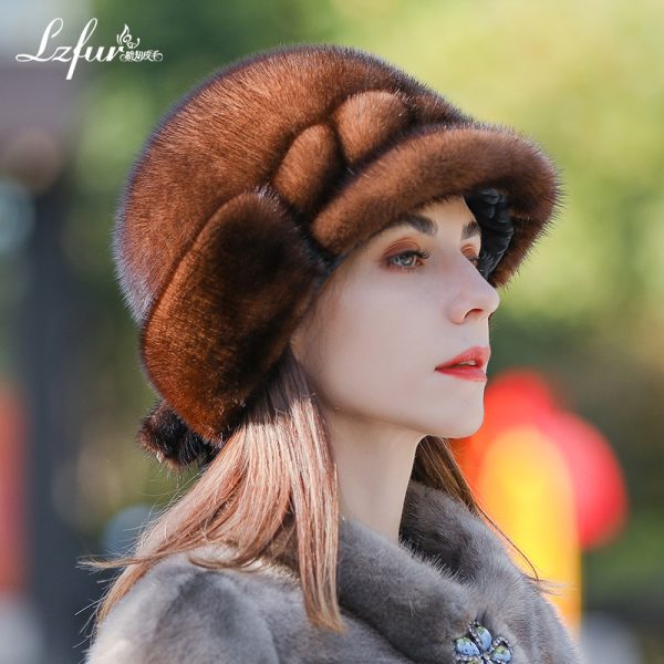 Whole-Skin Mink Fur Top Hat for Women | Elegant Equestrian Style Winter Headwear | LZFUR #5151 - Image 3