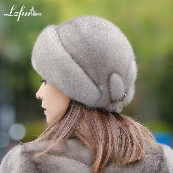 Whole-Skin Mink Fur Beret with Floral Detail | Luxurious Winter Hat for Women | LZFUR #5152 - Image 3