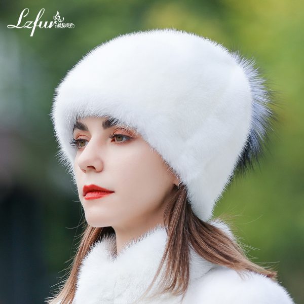 Authentic Whole-Skin Real Mink Fur Beanie hat with Fox Fur Pom-Pom | Luxurious Lightweight Winter Headwear for Women | LZFUR #5154 - Image 5