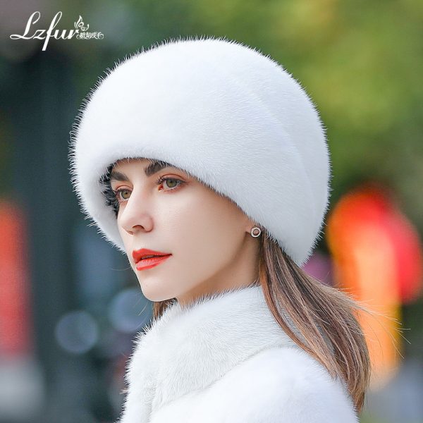 Whole-Skin Mink Fur Beret with Floral Detail | Luxurious Winter Hat for Women | LZFUR #5152 - Image 4